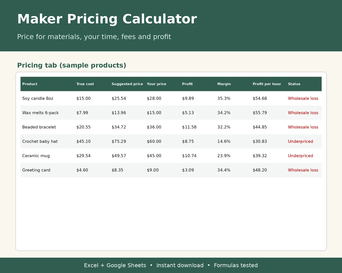 Maker Pricing & Profit Calculator preview
